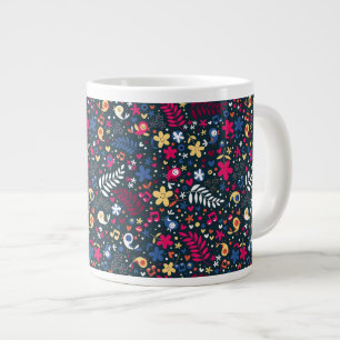 Caneca De Café Grande pássaros bonitos e padrão de flores