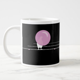 Caneca De Café Grande Pássaros Bublegum engraçados em preto-fio