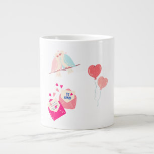 Caneca De Café Grande pássaros de amor fofos & romance