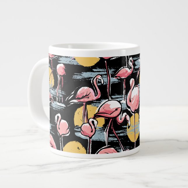 Caneca De Café Grande Pássaros Flamingo rosa e pôr do sol | Tango tropic (Frente Esquerda)