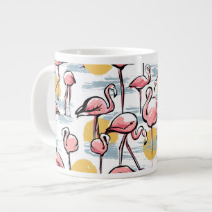 Caneca De Café Grande Pássaros Flamingo rosa e pôr do sol   Tango tropic