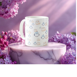 Caneca De Café Grande Pássaros Kawaii bonitos e porcos-guineenses.Kawaii