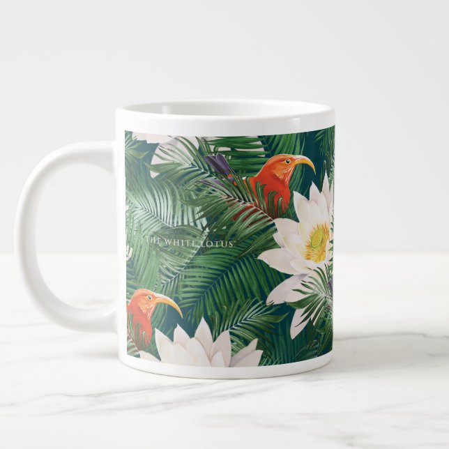 Caneca De Café Grande Pássaros Tropicais e Lotus Brancos (Esquerda)