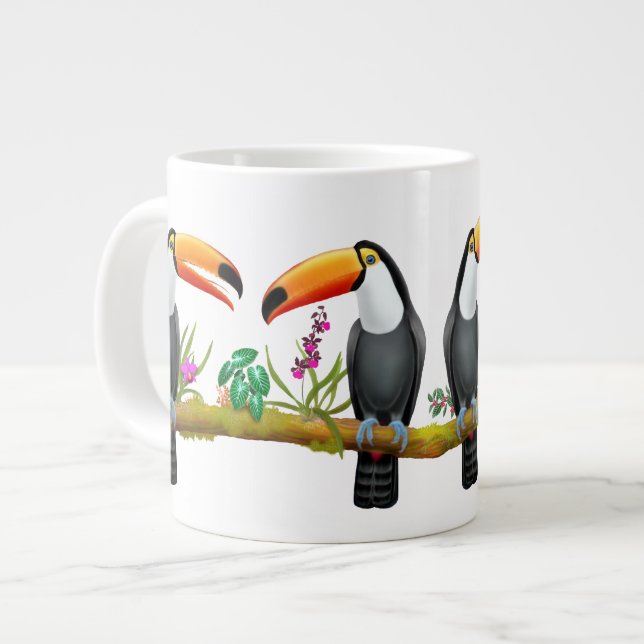 Caneca De Café Grande Pássaros tropicais tucanos Jumbo Mug (Frente Esquerda)