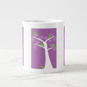 Caneca De Café Grande Pássaros Verdes em uma Árvore Giratória Caprichosa