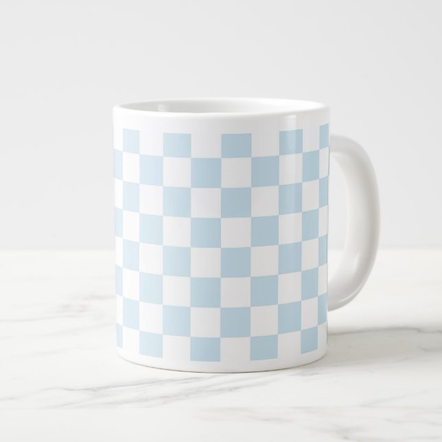 Caneca De Café Grande Pastel Blue e White Checkerboard (Frente Esquerda)
