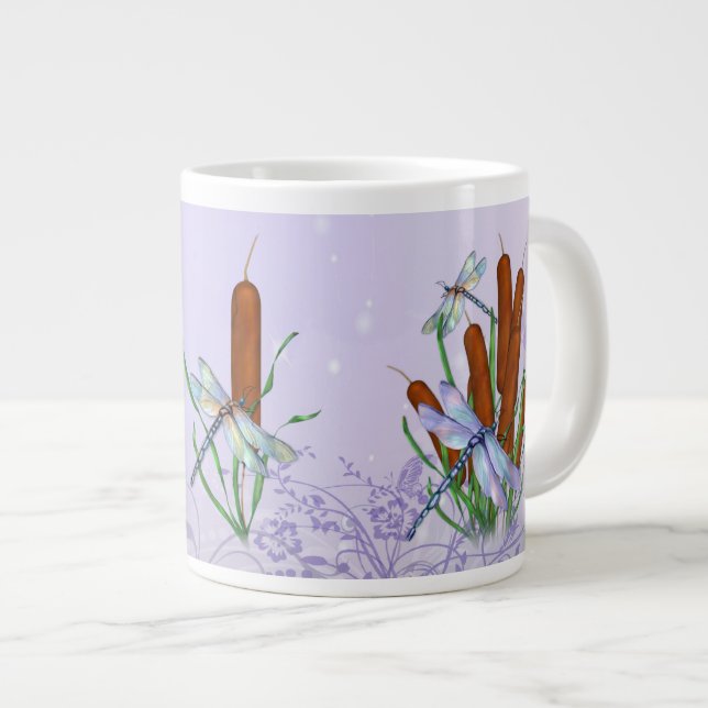 Caneca De Café Grande Pastel Dragonflies e Bulrushes (Frente Esquerda)