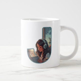 Caneca De Café Grande Pastel J com Lo-Fi Girl