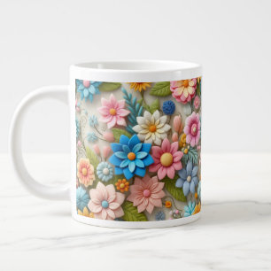 Caneca De Café Grande Pastel Primavera 3D Feltro Arte Floral Colorida