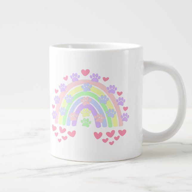Caneca De Café Grande Pastel Rainbow Hearts Dog Paw Imprime Dois Tons Co (Direita)