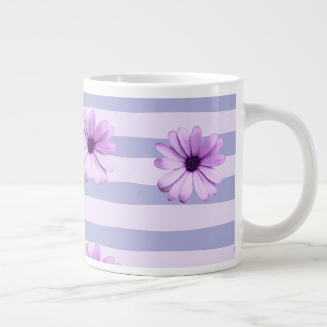 Caneca De Café Grande Pastel stripes pattern with Daisies (Direita)