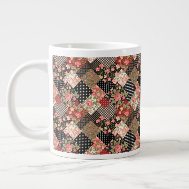 Caneca De Café Grande Patchwork Patternos Flowers Bolinhas Placa Geométr (Esquerda)