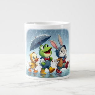 Caneca De Café Grande Pato bonito, sapo, coelho na chuva