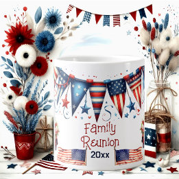 Caneca De Café Grande Patriotic Flag Family Reunion 4 de julho Bunting