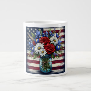 Caneca De Café Grande Patriótico, floral Americano angustiado