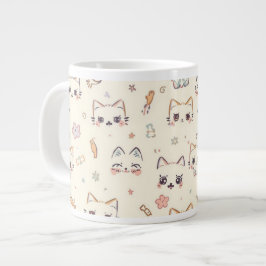 Caneca De Café Grande Patterno De Cartoon Engraçado De Gato