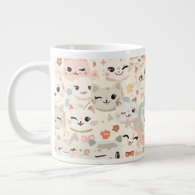 Caneca De Café Grande Patterno De Cartoon Engraçado De Gato (Esquerda)