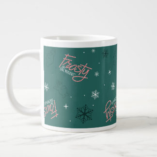 Caneca De Café Grande Patterno de Neve Verde Snowman Frosty