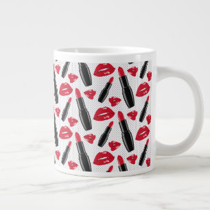 Caneca De Café Grande Pau De Lábio E Lábios Padrão De Bolinhas