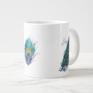 Caneca De Café Grande Pavão azul com penas de cauda lindas