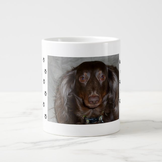 Caneca De Café Grande Paw imprime com 1 foto e nome de Pet (Frente)