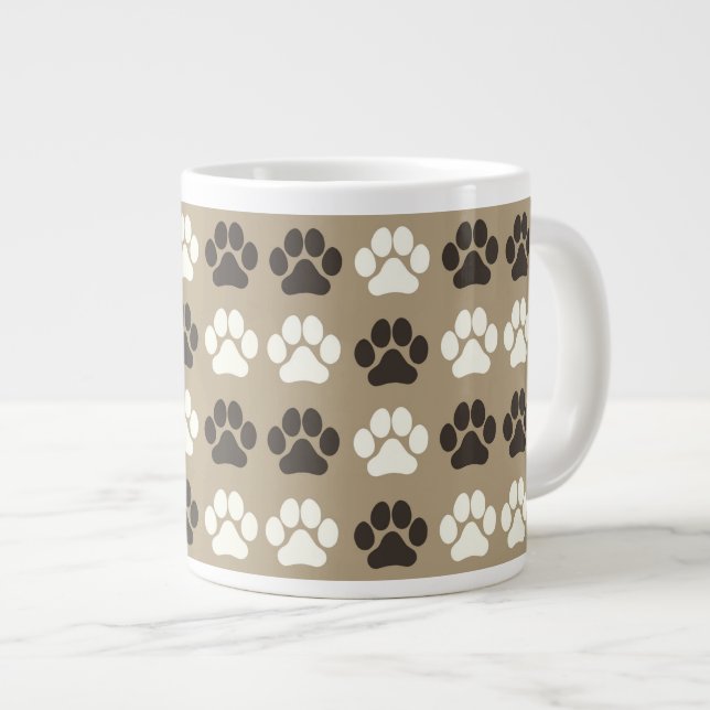 Caneca De Café Grande Paw Print Pattern Earthy Sand (Frente Esquerda)