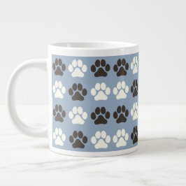 Caneca De Café Grande Paw Print Pattern Silver Blue 