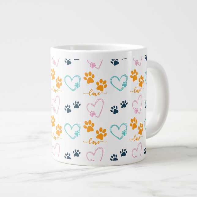 Caneca De Café Grande Paw Prints Cute Dog Lover  (Frente Esquerda)
