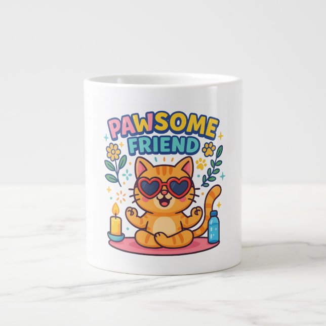Caneca De Café Grande Pawsome Friend Because Every Cat Deserves Love  (Frente)
