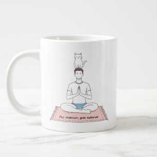 Caneca De Café Grande Paz Interior, Gato Exterior