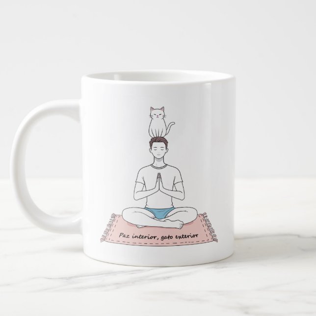 Caneca De Café Grande Paz Interior, Gato Exterior (Esquerda)