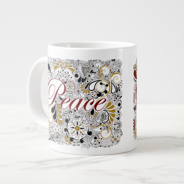 Caneca De Café Grande Peace & Shalom (em hebraico) - Jumbo Coffee Mug (Frente Esquerda)