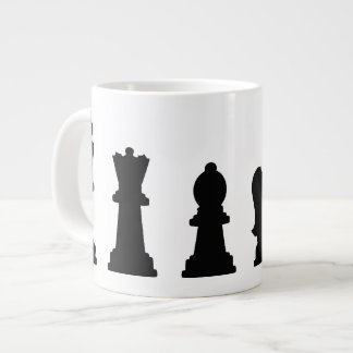 Caneca De Café Grande Peças pretas de xadrez em branco