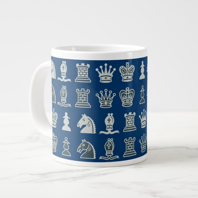 Caneca De Café Grande Pedaços de xadrez em linhas azul Jumbo Mug (Frente Esquerda)