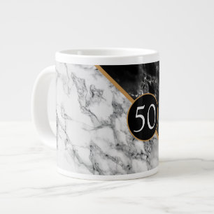 Caneca De Café Grande Pedra de mármore preto e branco - adicione sua id