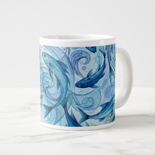 Caneca De Café Grande Peixe Azul Místico Fluindo Harmonia