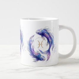 Caneca De Café Grande Peixes Betta Zodiacais de Peixes Místicos Aquarela