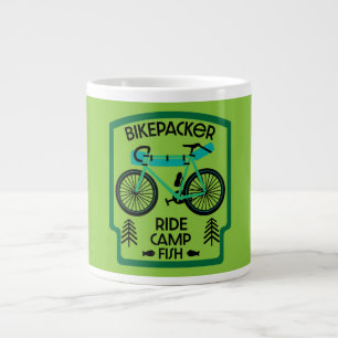 Caneca De Café Grande Peixes E Campos De Bikepacker