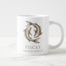 Caneca De Café Grande Peixes Zodíaco Nome Personalizado & Data de Nascim