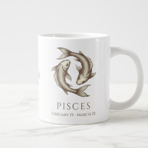 Caneca De Café Grande Peixes Zodíaco Nome Personalizado & Data de Nascim