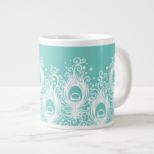 Caneca De Café Grande Penas de pavão mole (Frente Esquerda)