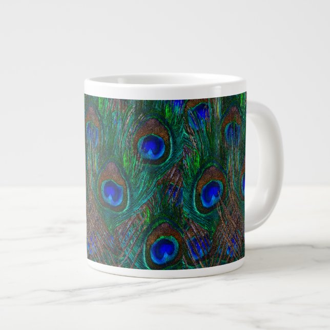 Caneca De Café Grande Penas de Peacock Vibrantes, Etapa de Estilo (Frente Esquerda)