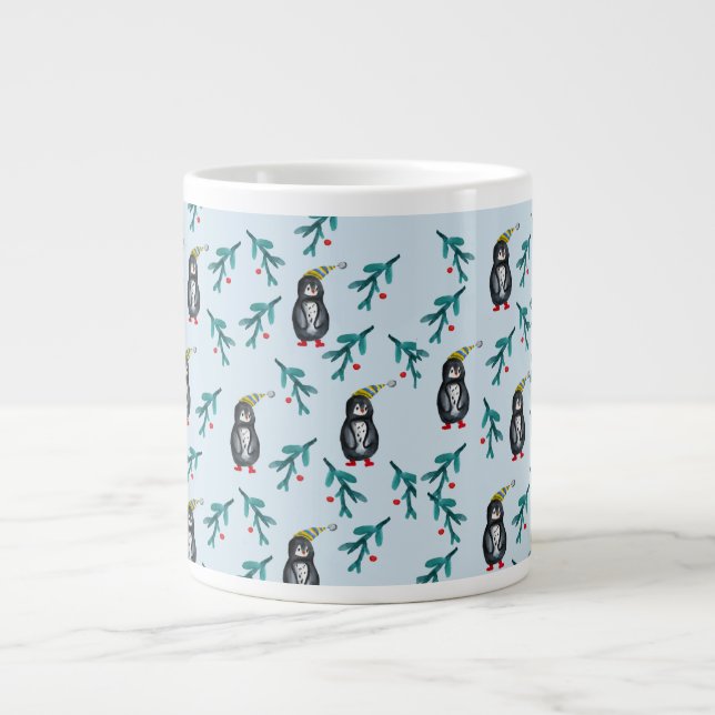 Caneca De Café Grande Penguins Christmas Art (Frente)