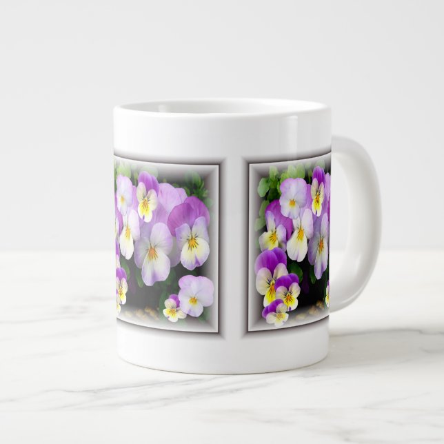 Caneca De Café Grande Pensamentos Adoráveis ~ Pansy Jumbo Mug (Frente Esquerda)