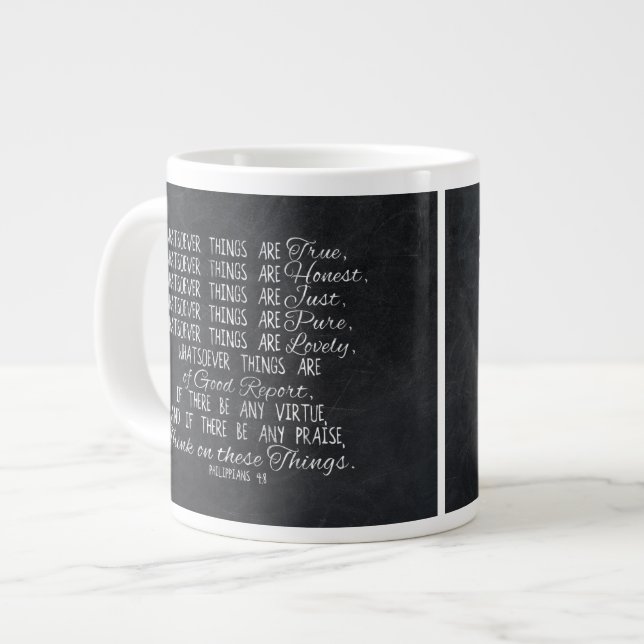 Caneca De Café Grande Pensem nessas coisas, Escritura de Bíblias Cristã (Frente Esquerda)