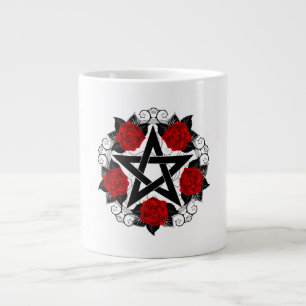 Caneca De Café Grande Pentagrama com Rosas vermelhas