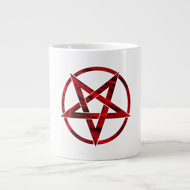 Caneca De Café Grande Pentagrama do Diabo Vermelho (Frente)