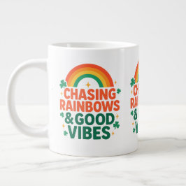 Caneca De Café Grande Perseguindo Arco-íris & Boas Vibrações Dia de S. P