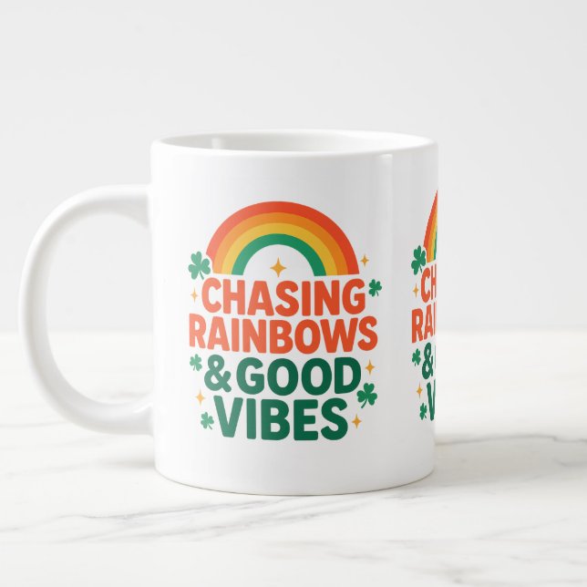 Caneca De Café Grande Perseguindo Arco-íris & Boas Vibrações Dia de S. P (Esquerda)