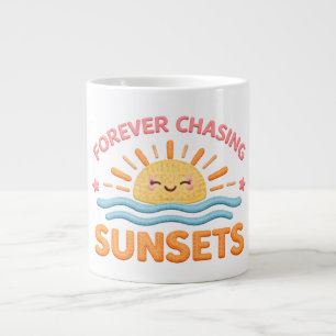 Caneca De Café Grande Perseguindo Pôr do Sol Para Sempre Fofo Sorriso
